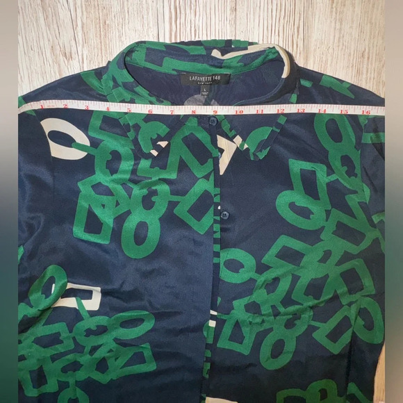 Lafayette 148 Silk Duvall Link Print Button-down Long Sleeve Blouse L - Picture 11 of 16